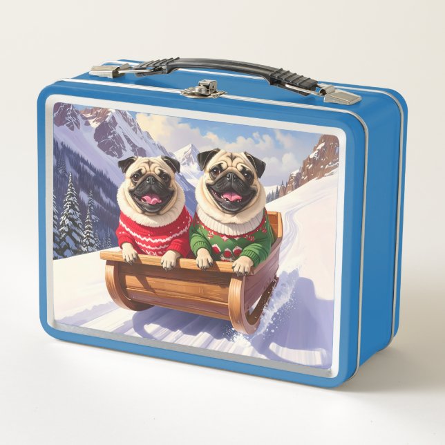 Pugs Sled Ride Metalizado Lunch Box (Anverso)