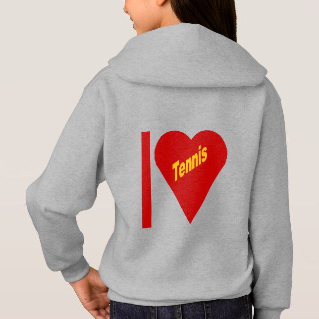 Pull à capuche acier dos filles  I LOVE TENNIS (Reverso)