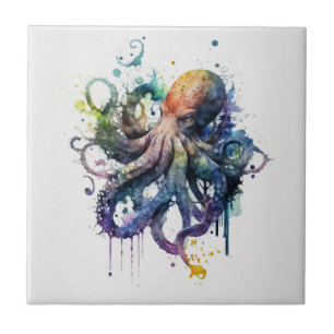 Pulpo, Acuarela, Baldosa Cerámica