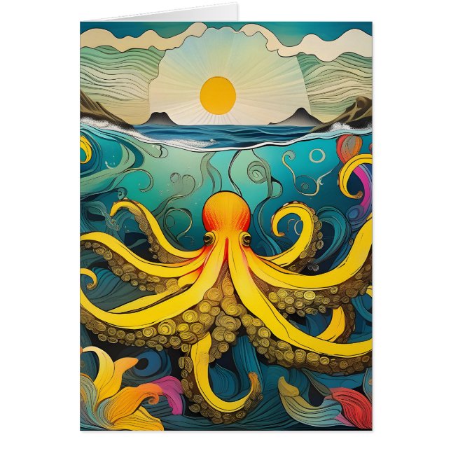 Pulpo Amarillo En Blanco Interior Tarjeta de Felic (Frente)