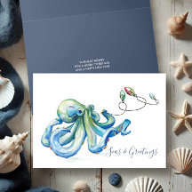 Pulpo Azul Acuarela Navidad de Playa