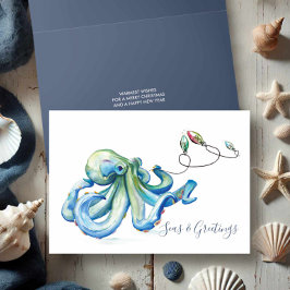 Pulpo Azul Acuarela Navidad de Playa