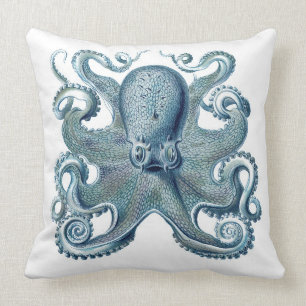 Pulpo azul en el Cojín decorativo blanco, náutic