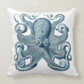 Pulpo azul en el Cojín decorativo blanco, náutico