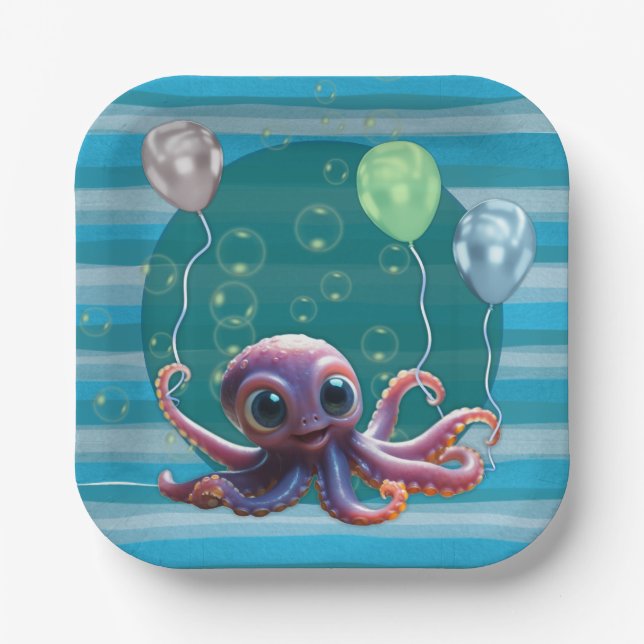 Pulpo Bebé Plato de Papel (Anverso)