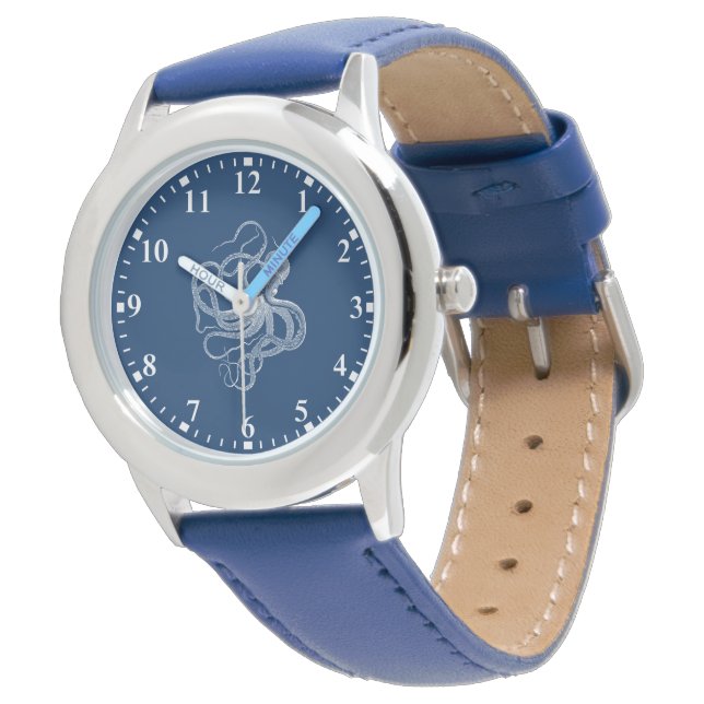 Pulpo blanco en reloj azul oscuro (Angular)