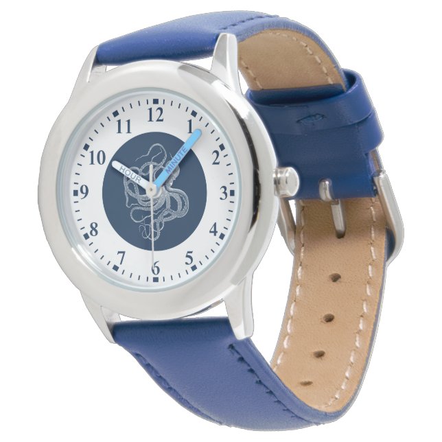 Pulpo blanco en reloj grande azul oscuro (Angular)