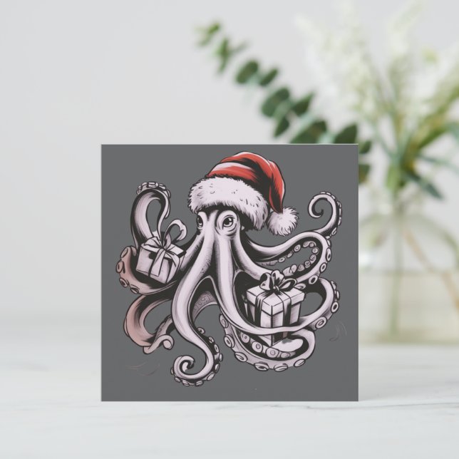 Pulpo de Navidad Gorro de Santa Fiesta de Navidad  (Anverso de pie)
