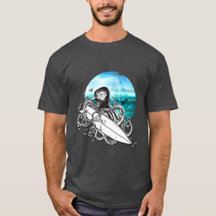 Pulpo de surf verano océano isla, camiseta de homb