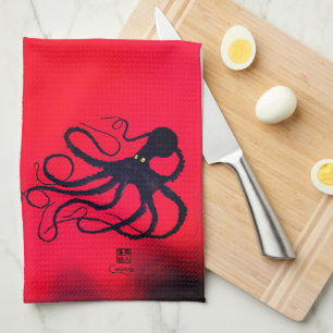 Pulpo de Sybille en rojo - toalla de cocina