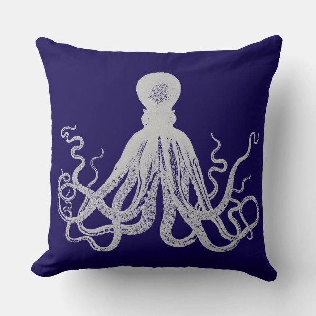 Pulpo del vintage en la almohada azul (Anverso)