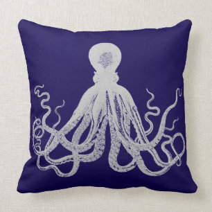 Pulpo del vintage en la almohada azul