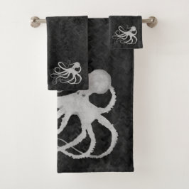 Pulpo en gris oscuro - Set de toallas de baño