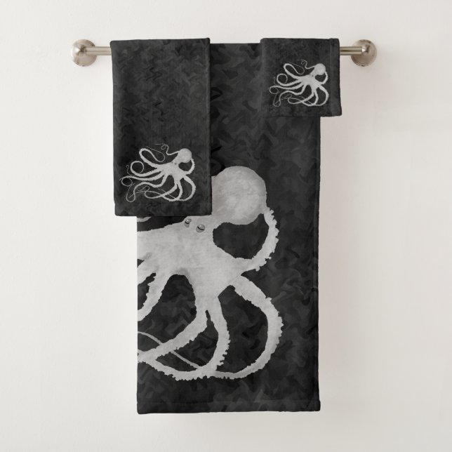 Pulpo en gris oscuro - Set de toallas de baño (In situ)