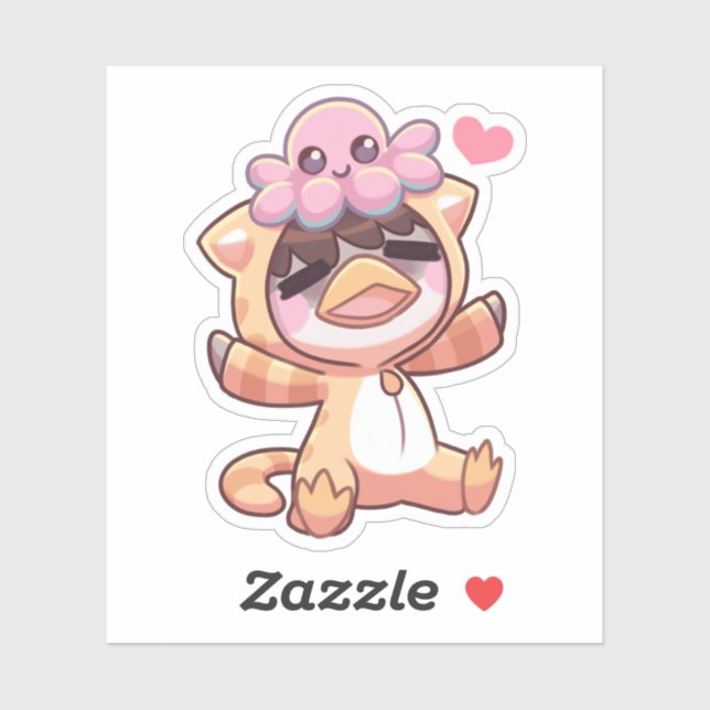 Pulpo feliz - Pegatina (Hoja)