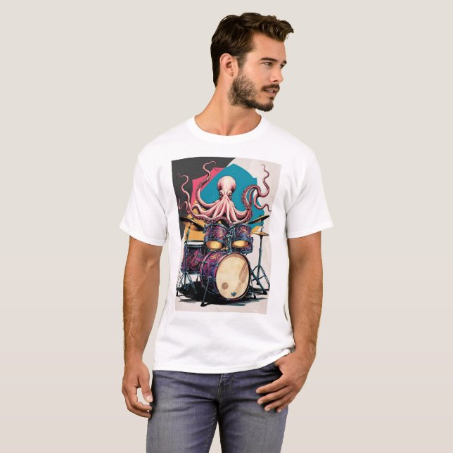 pulpo tocando tambores camiseta (Anverso completo)