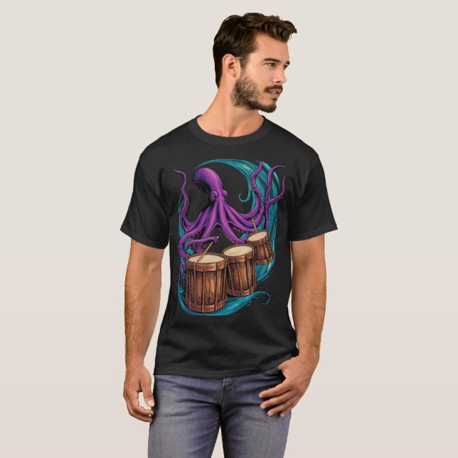 pulpo tocando tambores camiseta (Anverso completo)