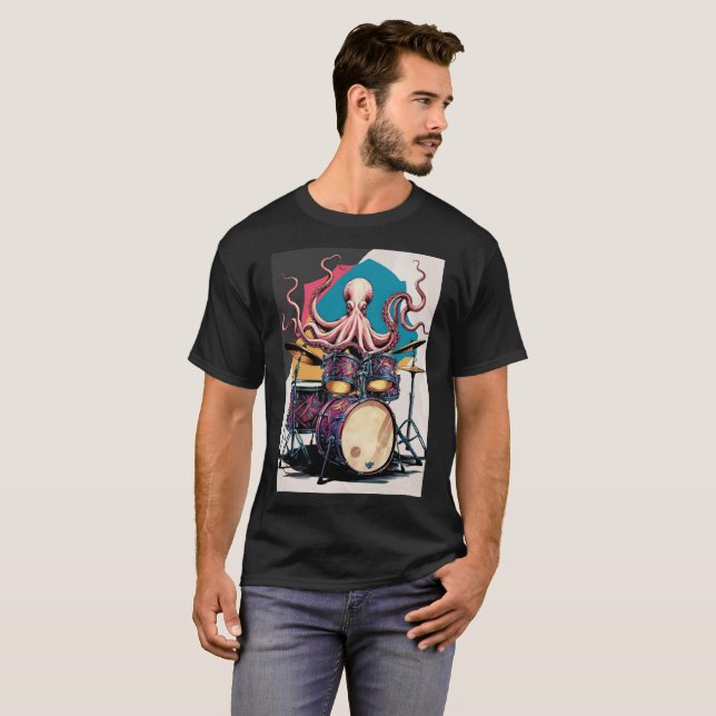 pulpo tocando tambores camiseta (Anverso completo)