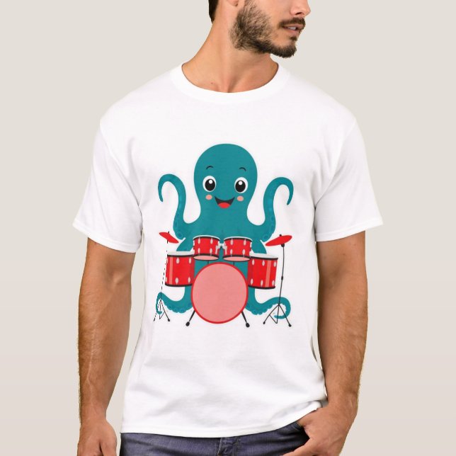 pulpo tocando tambores camiseta (Anverso)