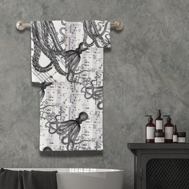 pulpo vintage naútico moderno (rustic steampunk nautical modern vintage octopus bath towel set)