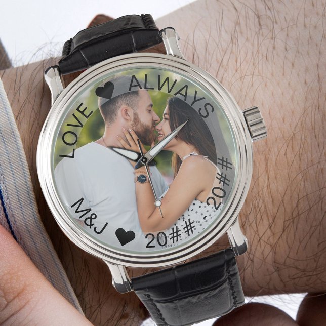 Pulsera 3.ᵉʳ Boda Aniversario de la foto reloj de cuero (Romantic photo gift for husband)