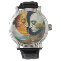 "Abrazo celeste: Reloj de muñecas de sol y luna"