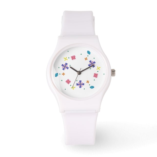 Pulsera Anillo de flores en agudo reloj blanco (Anverso)