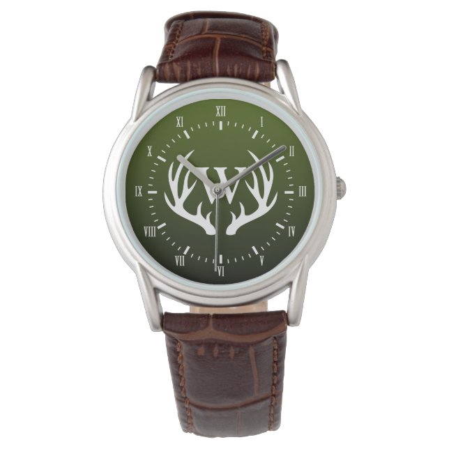 Pulsera Antlers de venado blanco Monograma reloj de hombre (Anverso)