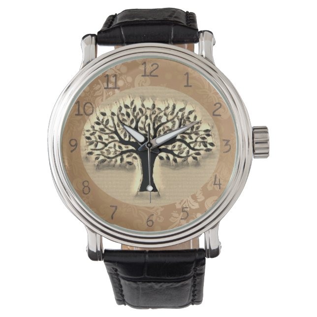 Pulsera Árbol parado frente a un reloj de paisaje (Anverso)