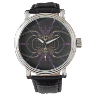 Pulsera Artesanía fractal: Reloj de oro y morado