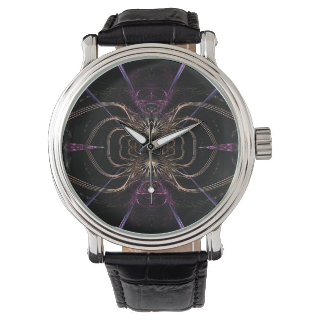 Pulsera Artesanía fractal: Reloj de oro y morado (Anverso)