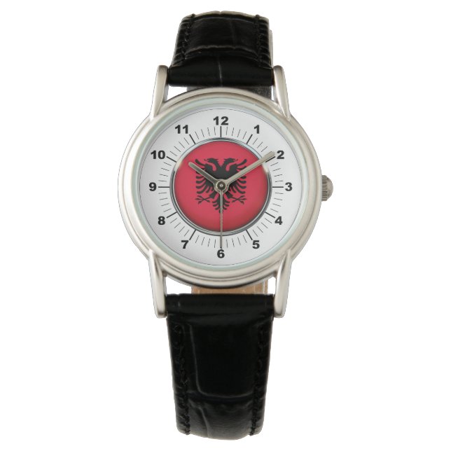 Pulsera Bandera femenina de Albania reloj clásico de cuero (Anverso)