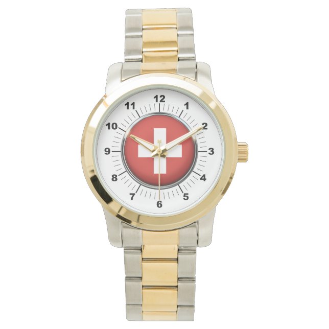 Pulsera Bandera femenina de Suiza Reloj sobredimensionado  (Anverso)