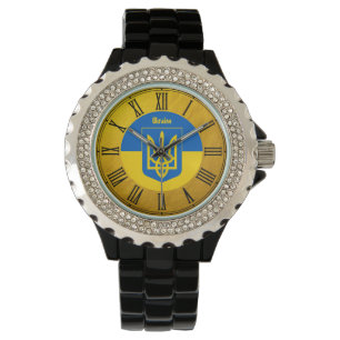 Pulsera Bandera ucraniana y reloj de retro dorado de Ucran