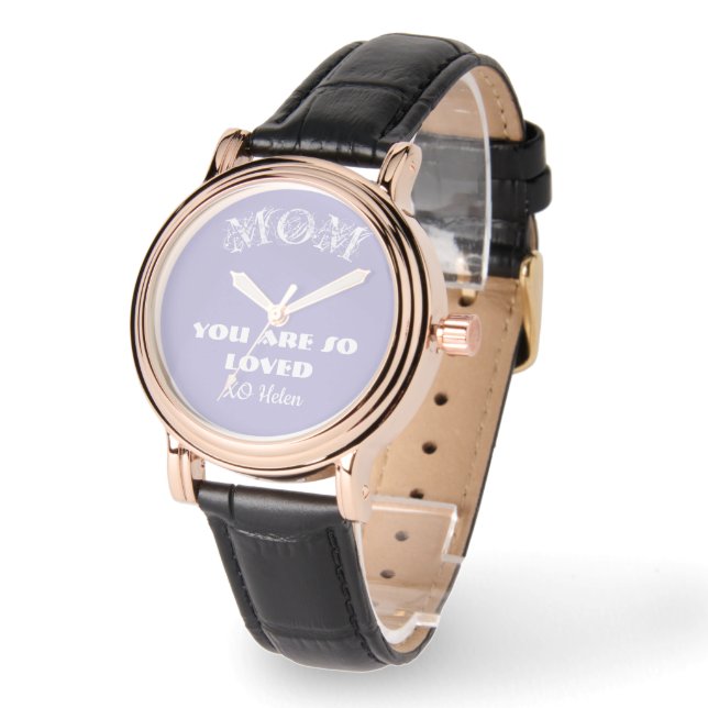 Pulsera Bello reloj de cara lavanda 'Mamá, eres tan amada' (Ángulo)