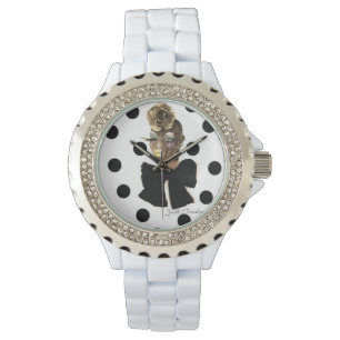 Pulsera Blanco diamante de imitación del reloj del lunar