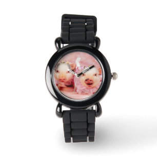 Pulsera Bonito en reloj rosado del purpurina de los niños
