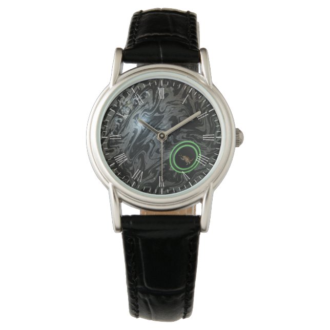 Pulsera Bowl De Césped Negro Y Gris, Reloj De Cuero (Anverso)