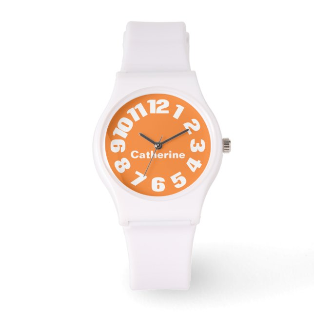Pulsera Brillante reloj de mujeres Naranja/blanco personal (Anverso)