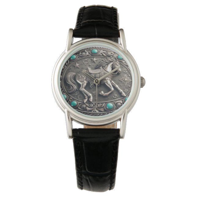 Pulsera Caballo de Rodeo Occidental con reloj eWatch Turqu (Anverso)