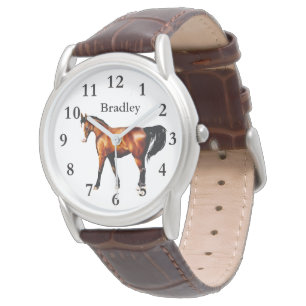 Pulsera Caballo en el reloj masculino de cuero marrón