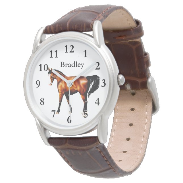 Pulsera Caballo sobre el reloj de cuero marrón clásico de  (Angular)