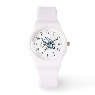 Pulsera Cabeza de lobo negro y azul con cara de reloj de i