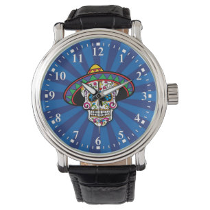 Pulsera Calavera Azucarera Con Reloj De Sombrero 