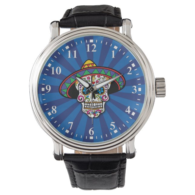 Pulsera Calavera Azucarera Con Reloj De Sombrero  (Anverso)