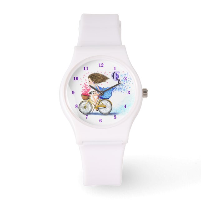 Pulsera Chica con reloj de bicicletas - Corazones de amor (Anverso)