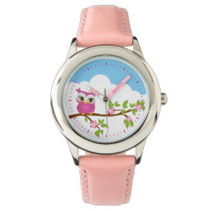 Pulsera Chica lindo del búho en un reloj de la rama