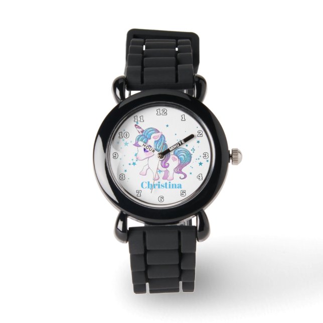 Pulsera Chicas lindo unicornio agregar reloj de nombres (Anverso)