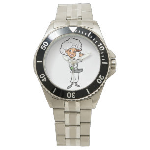 Pulsera Cocinero de sexo femenino con un reloj del sartén