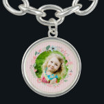 Pulsera Con Dije Delicadas franjas rosadas Personalizado Foto Marco<br><div class="desc">Delicada y dulce florida decoración de flor.</div>